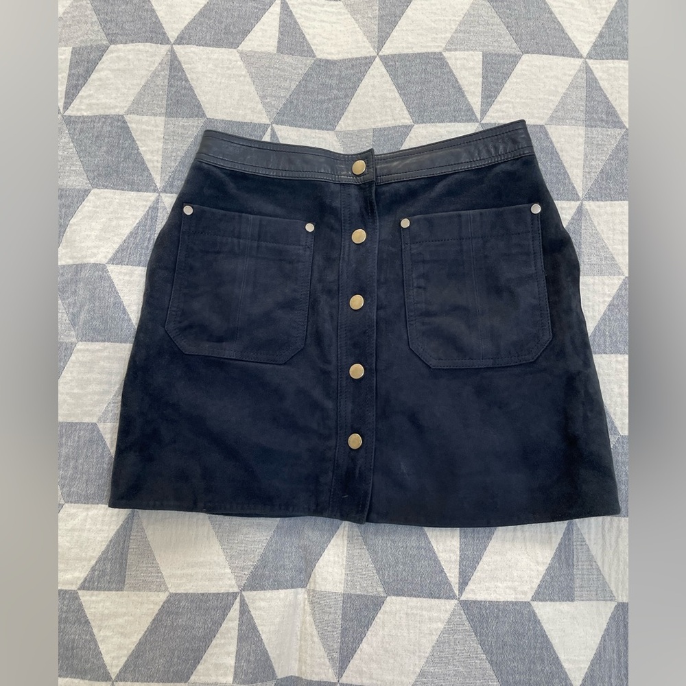 Rag & Bone Navy Suede Button-Front Mini Skirt *genuine leather*